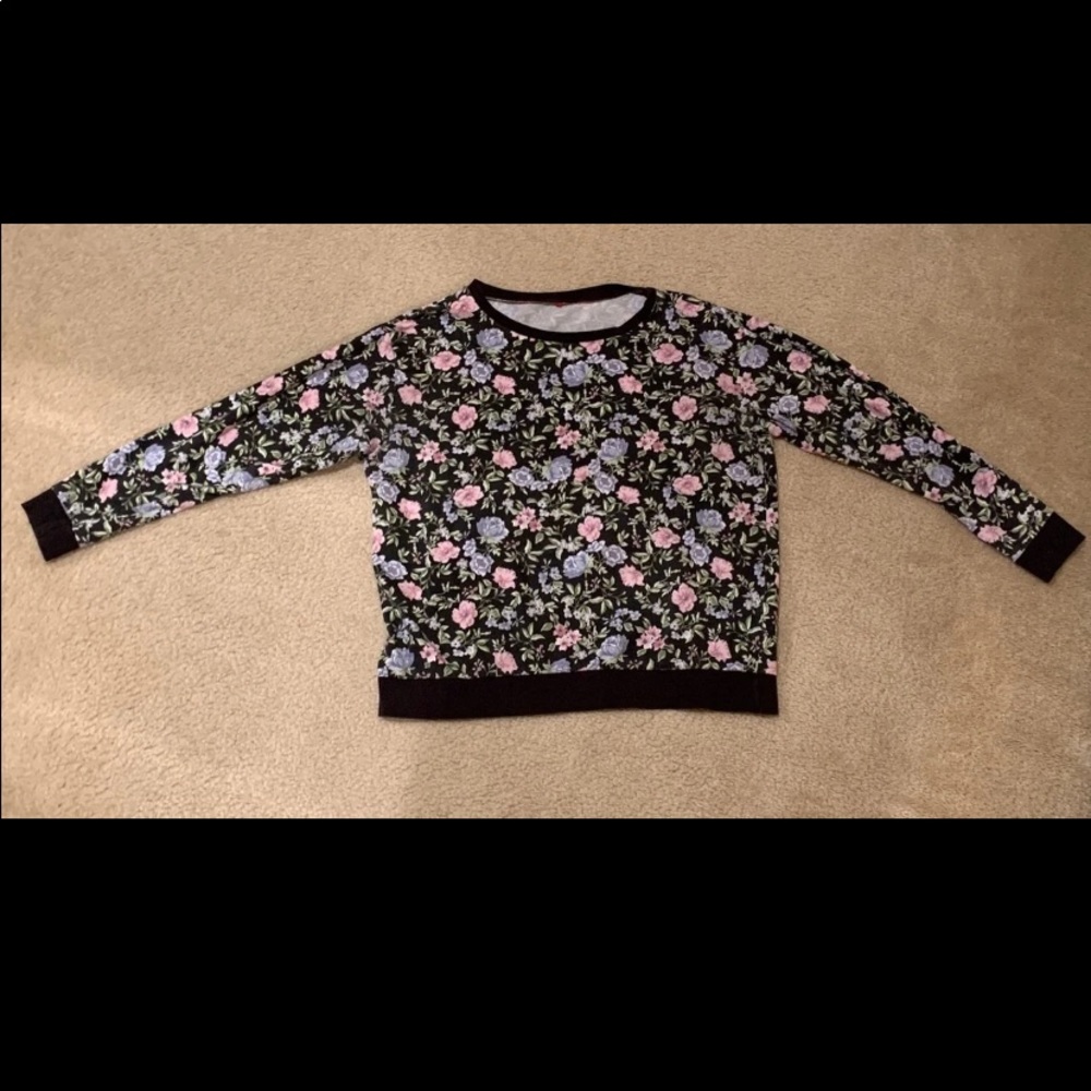 Black and Floral Crew Neck Sweatshirt